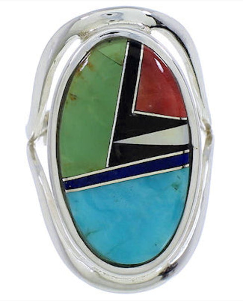 Southwest Genuine Sterling Silver Multicolor Ring Size 6-3/4 JX37639